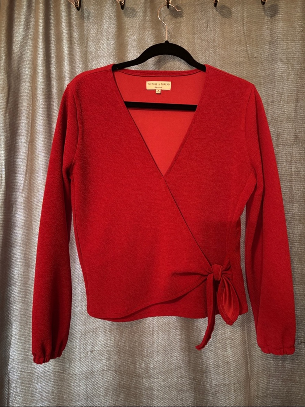 Madewell Red Wrap V-Neck Top with Side Tie